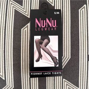 NWT Nu& Nu Legwear Black Lace Chevron Fishnet Tights S/M
